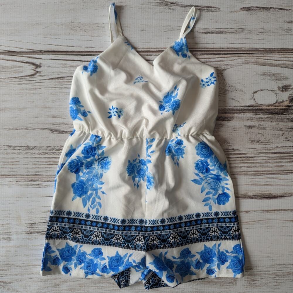 Patpat White with Blue Floral Romper 4-5Y